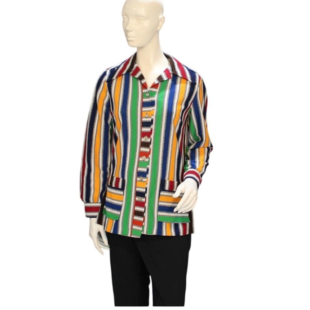 Vintage 1970s Tex Classics Multicolor Striped Knit Jacket Top Medium